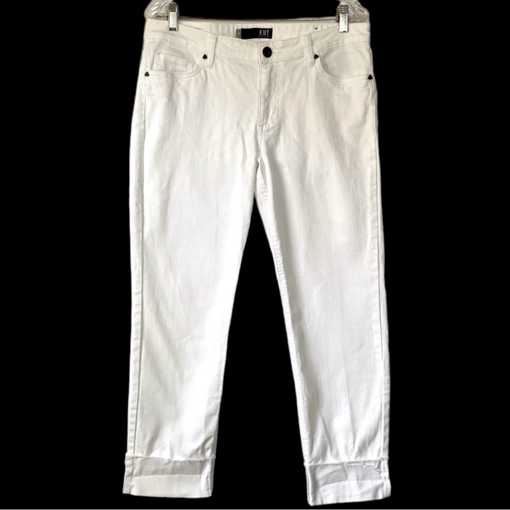 Kut From The Kloth Catherine Boyfriend Jeans Women’s 10 White Roll Tab Hem Pants